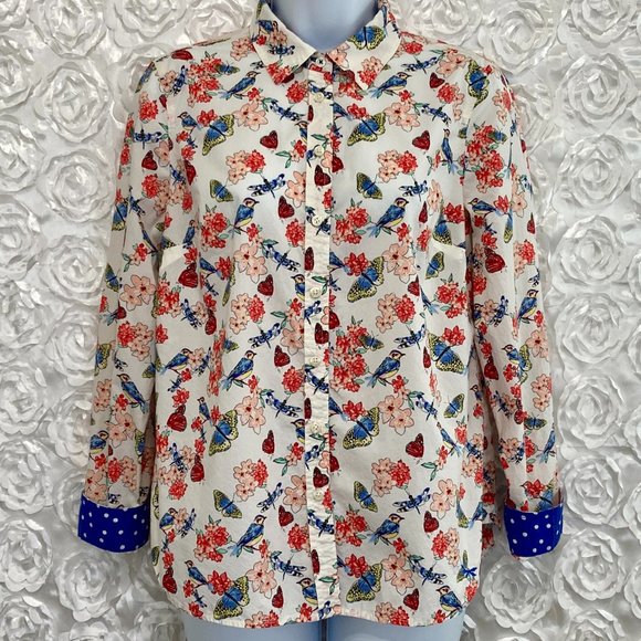 Talbots Tops - Talbots | Floral Butterfly Bird Print Button Down